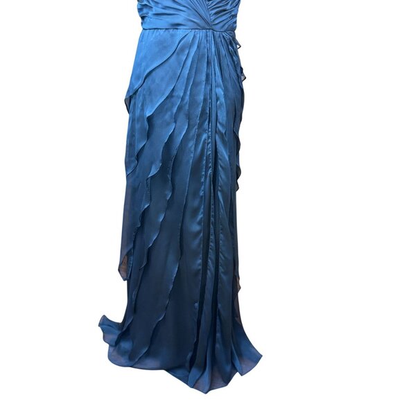 Adrianna Papell Blue Beaded Illusion Neck Tiered Chiffon Gown 4 Elegant Bodice - Picture 11 of 16
